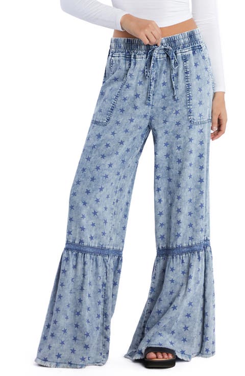 Drawstring Waist Tiered Denim Pants
