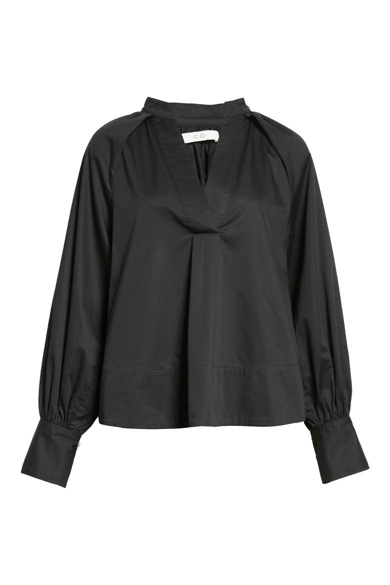 Pleated Cotton Poplin Blouse, Alternate, color, 001 BLACK