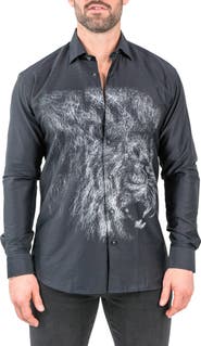 Maceoo Fibonacci Lionchalk Black Contemporary Fit Button-Up Shirt