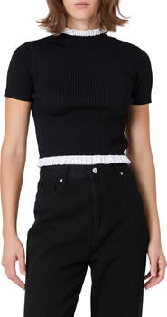 Endless Rose Contrast Ruffle Rib Knit Crop Top