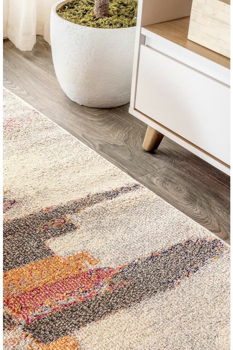 Contemporary POP Modern Abstract Brushstroke Area Rug, Alternate, color, Ivory/Pink