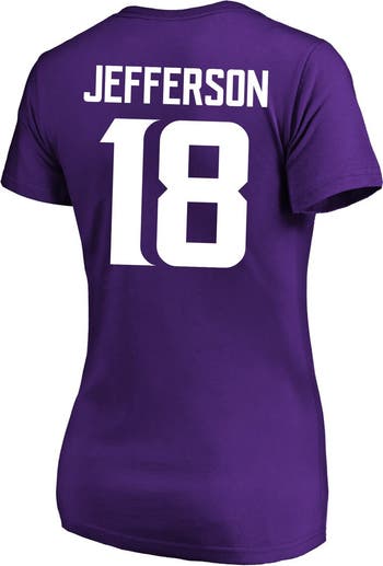 T-shirt à col en V violet Justin Jefferson pour femme avec