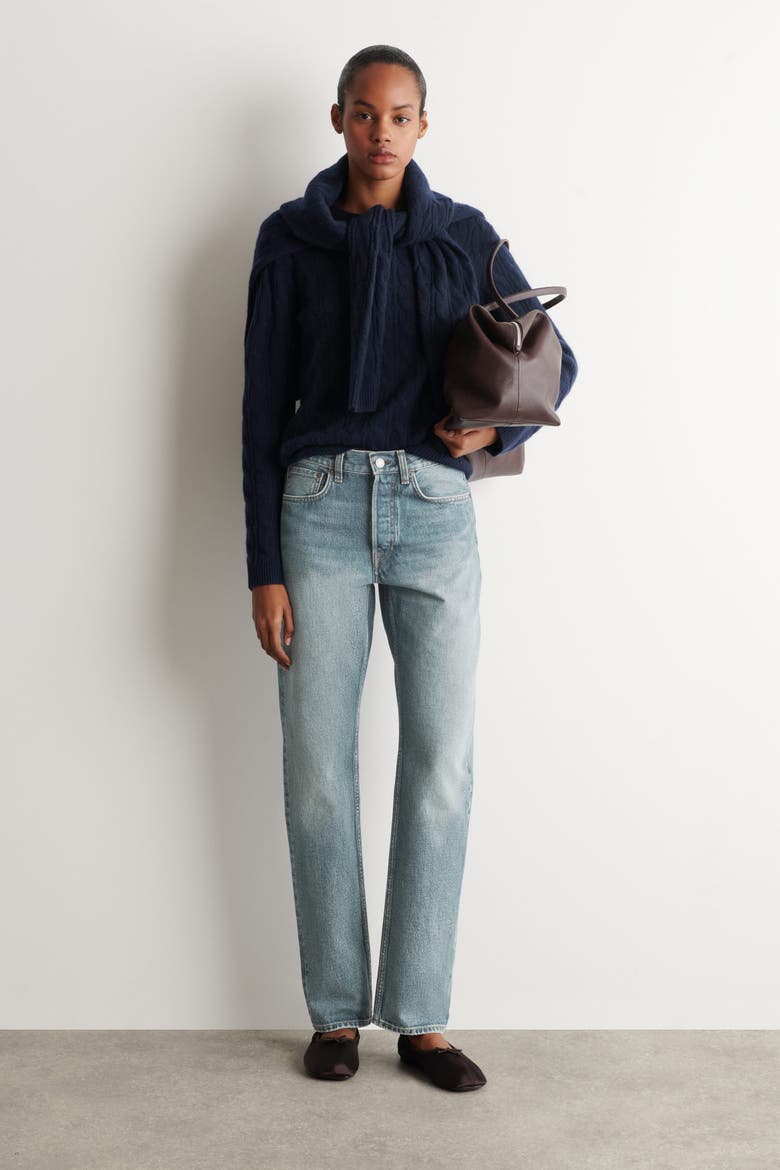 Cable-Knit Cashmere Sweater, Alternate, color, NAVY
