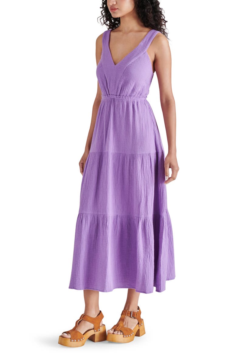 Amira Tiered Cotton Midi Dress, Alternate, color, DAHLIA PURPLE
