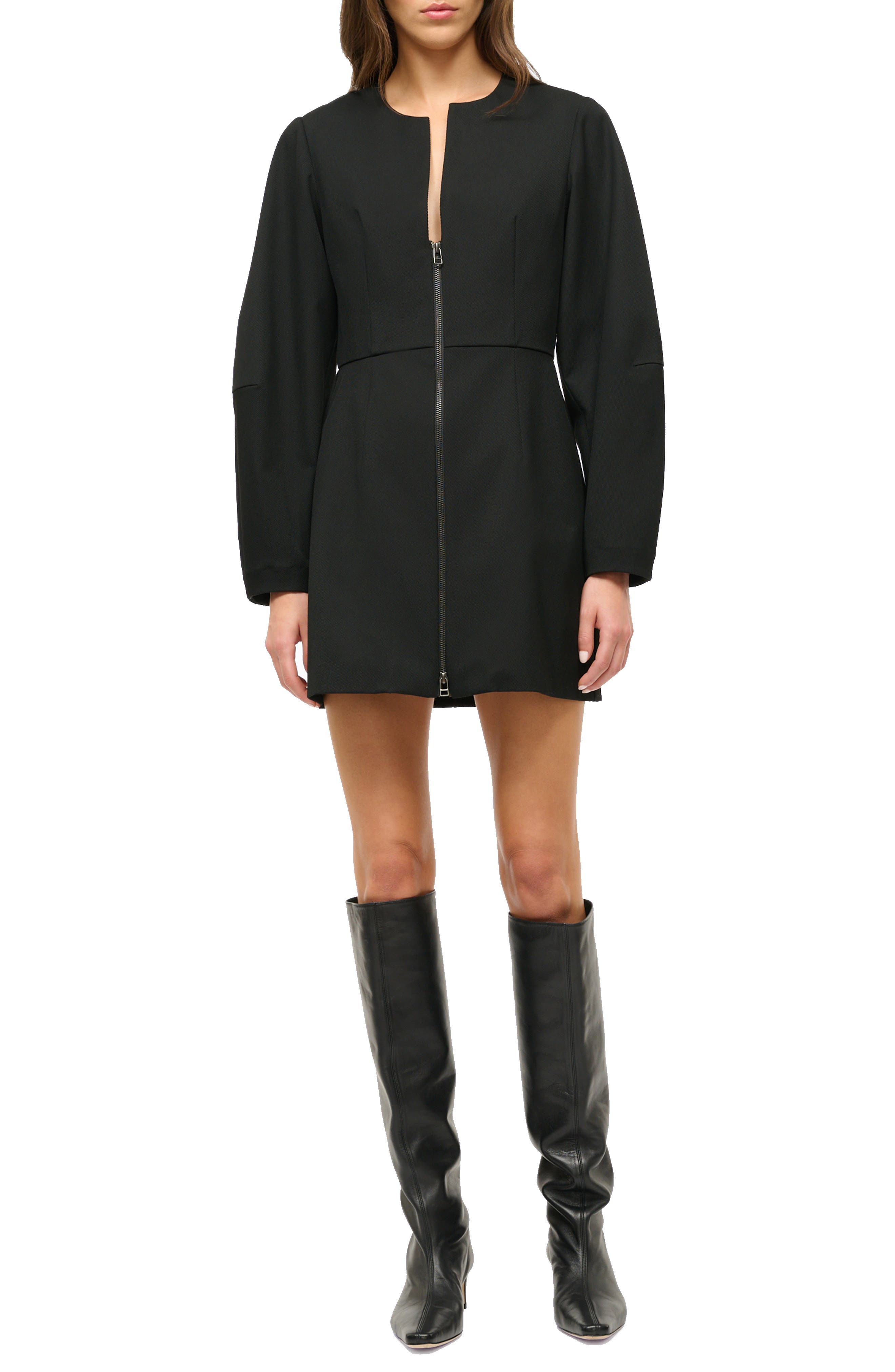 STAUD Katja Long Sleeve Zip Minidress