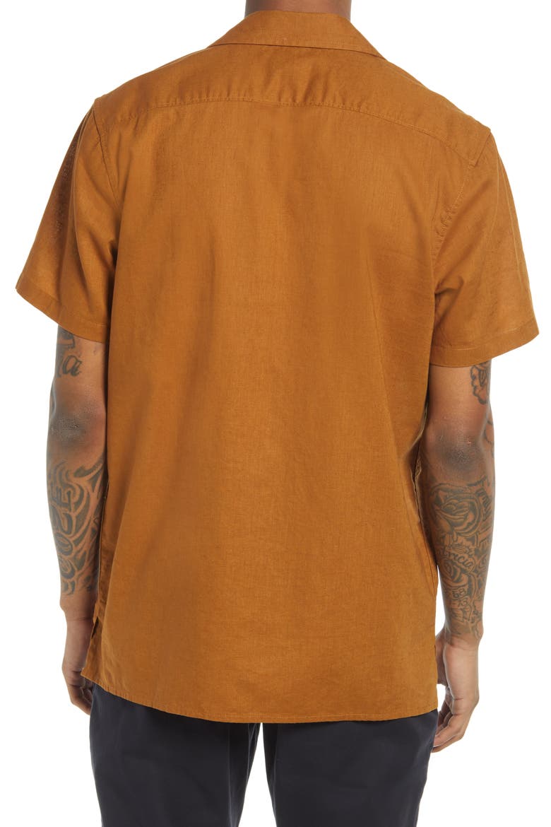 Short Sleeve Linen & Cotton Button-Up Camp Shirt, Alternate, color, BROWN RUBBER