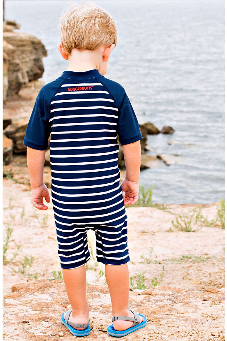 Rashguard Swimsuit & Hat Set, Alternate, color, BLUE