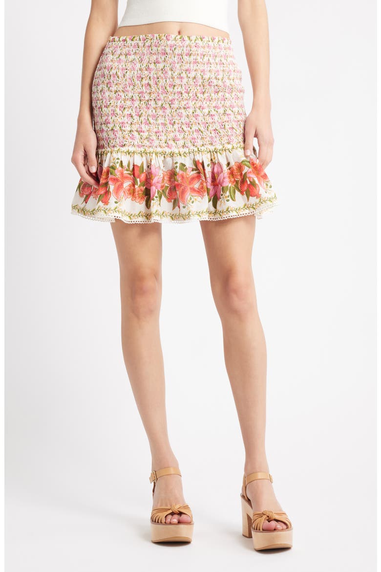 Floral Print Miniskirt, Main, color, OFF-WHITE