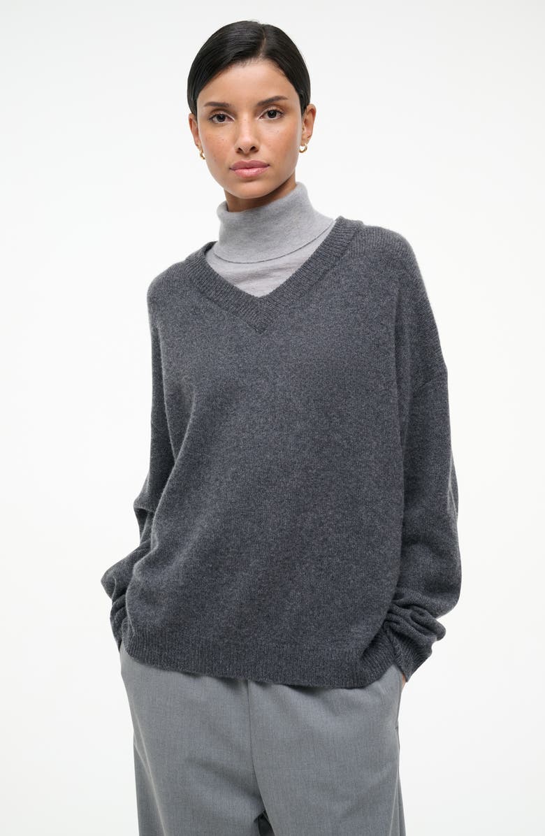 STAUD Doris Layered Look Cashmere Sweater, Alternate, color, Charcoal