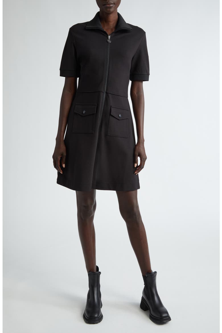 Zip Front Piqué Knit Polo Dress, Main, color, BLACK