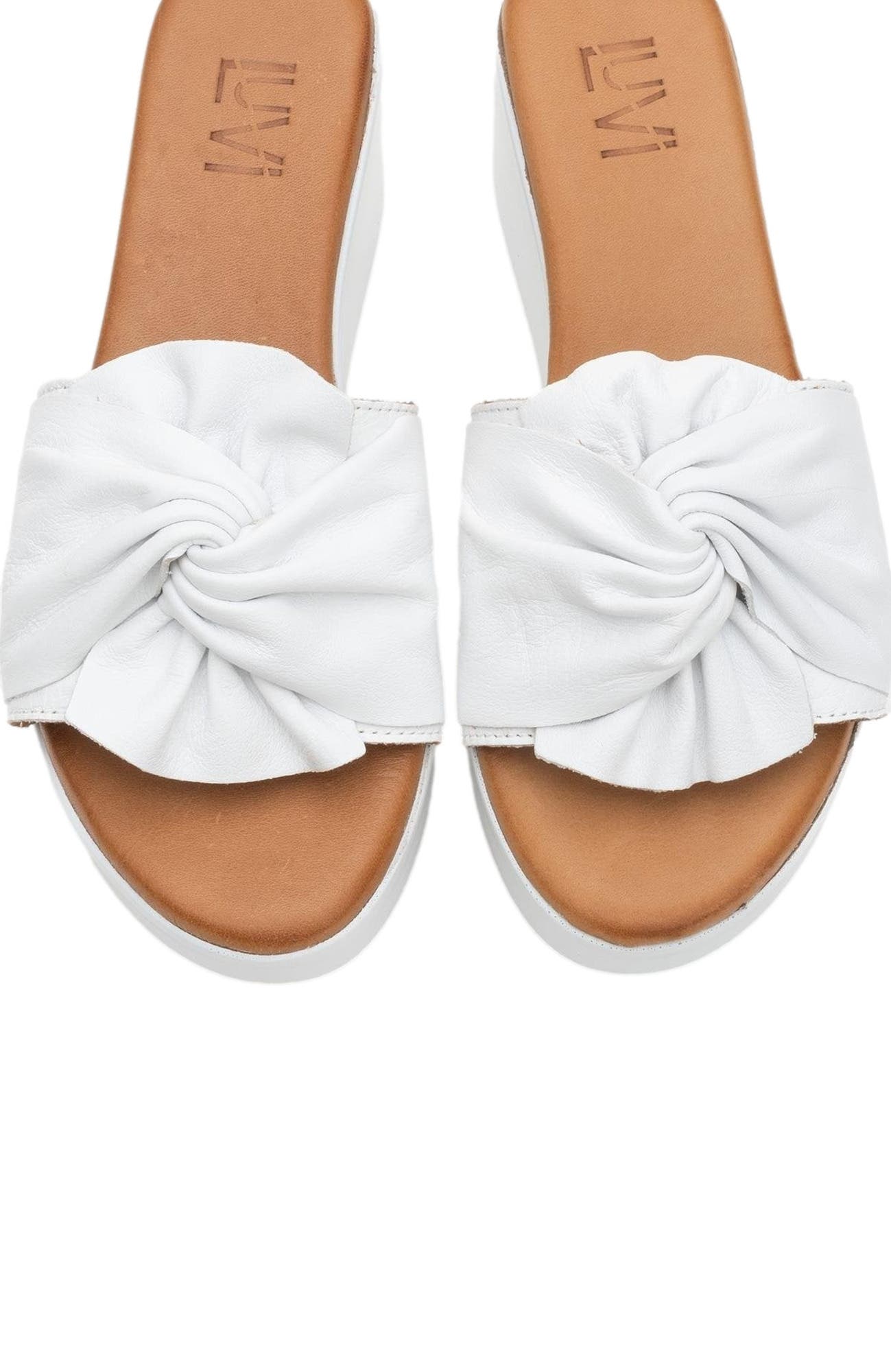 Syndra Bow Wedge Leather Sandal, Alternate, color, White Leather