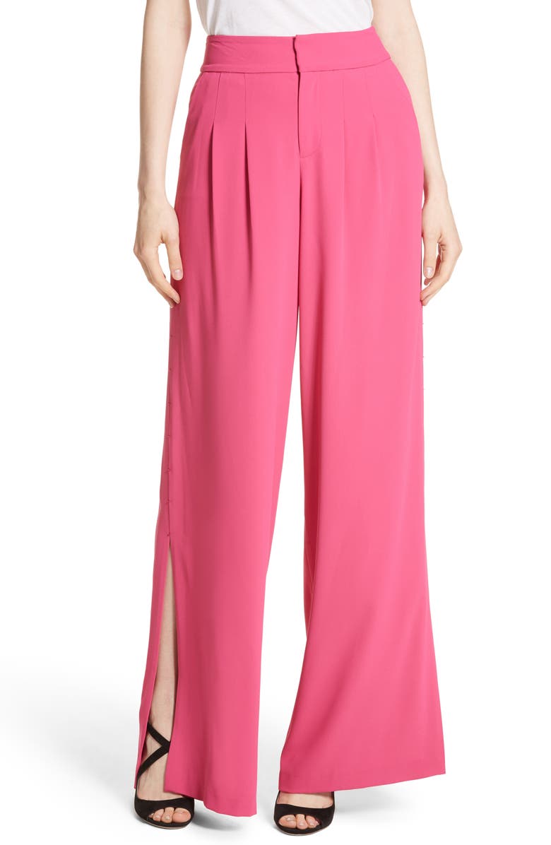 Alice + Olivia Shavon High Waist Side Slit Flare Pants, Main, color,