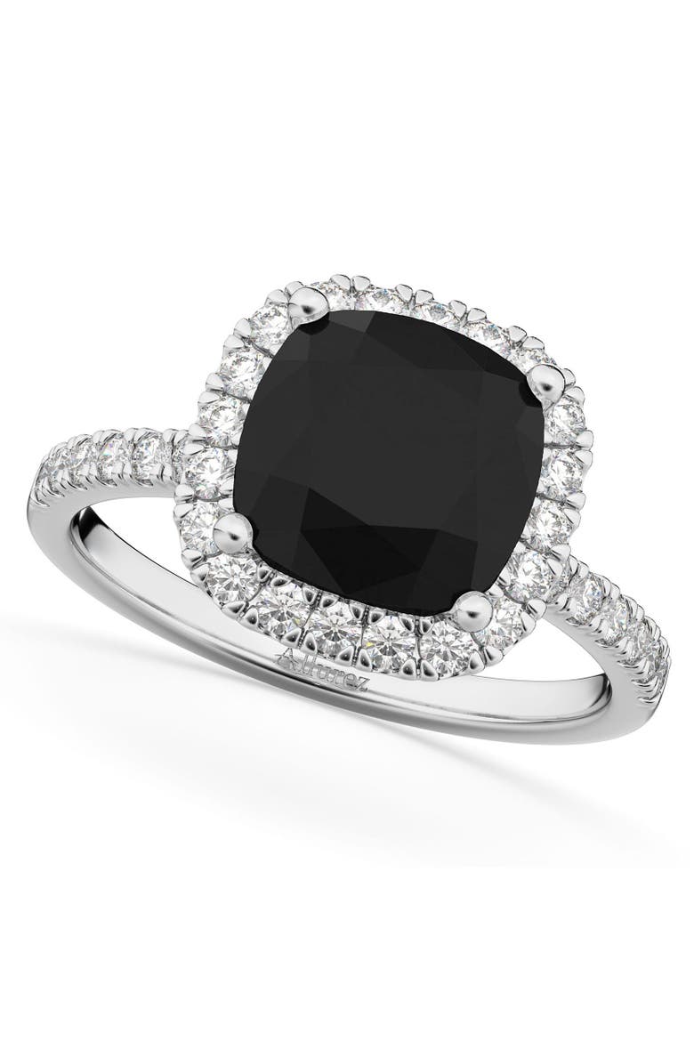 Cushion Cut Black Diamond Engagement Ring 14k White Gold, Main, color, 2.55ct/White Gold