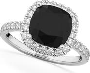ALLUREZ Cushion Cut Black Diamond Engagement Ring 14k White Gold