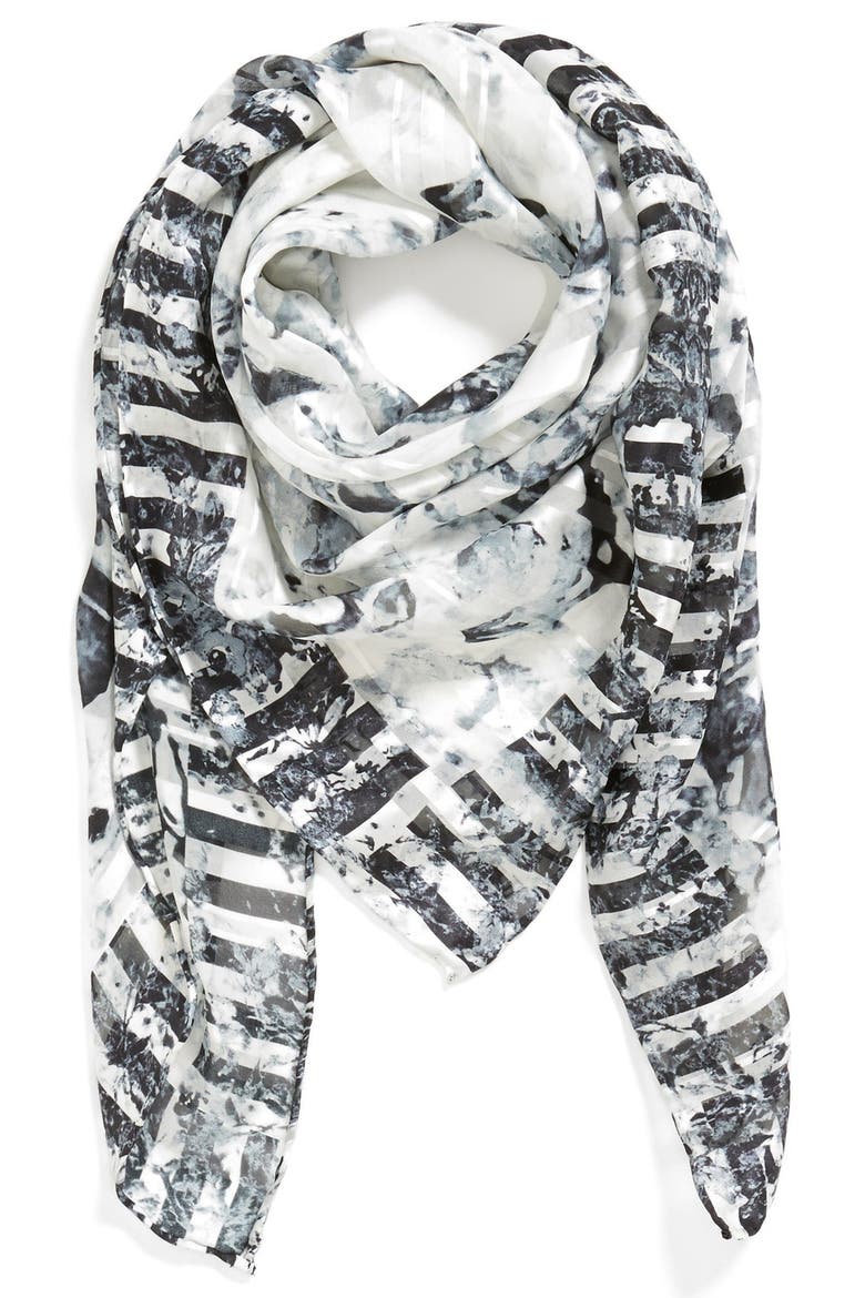 'Faint Floral' Silk Scarf, Main, color, WHITE