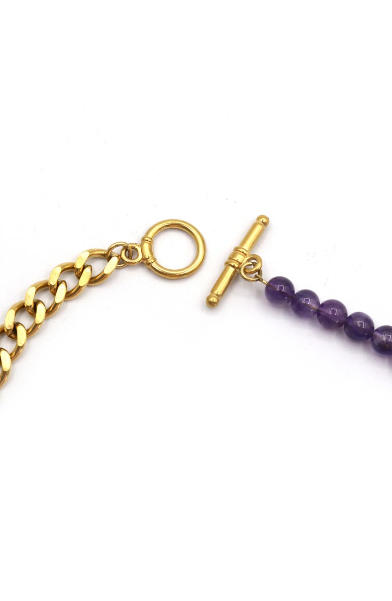 REBL Gender Inclusive Half Cuban Half Beaded Chain Necklace, Alternate, color, Gold/ Purple