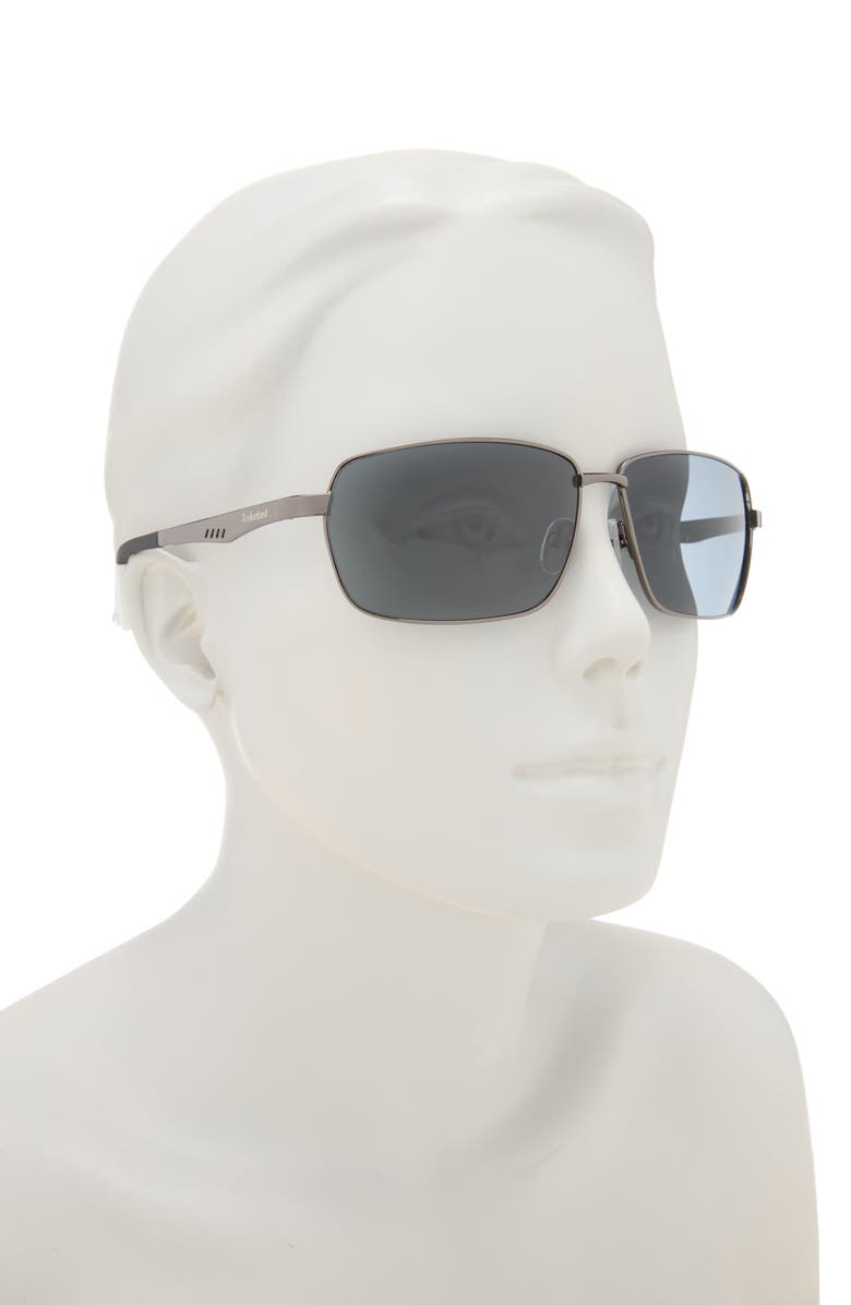 Timberland 64mm Rectangular Sunglasses, Alternate, color, Gunmetal / Smoke Polarized