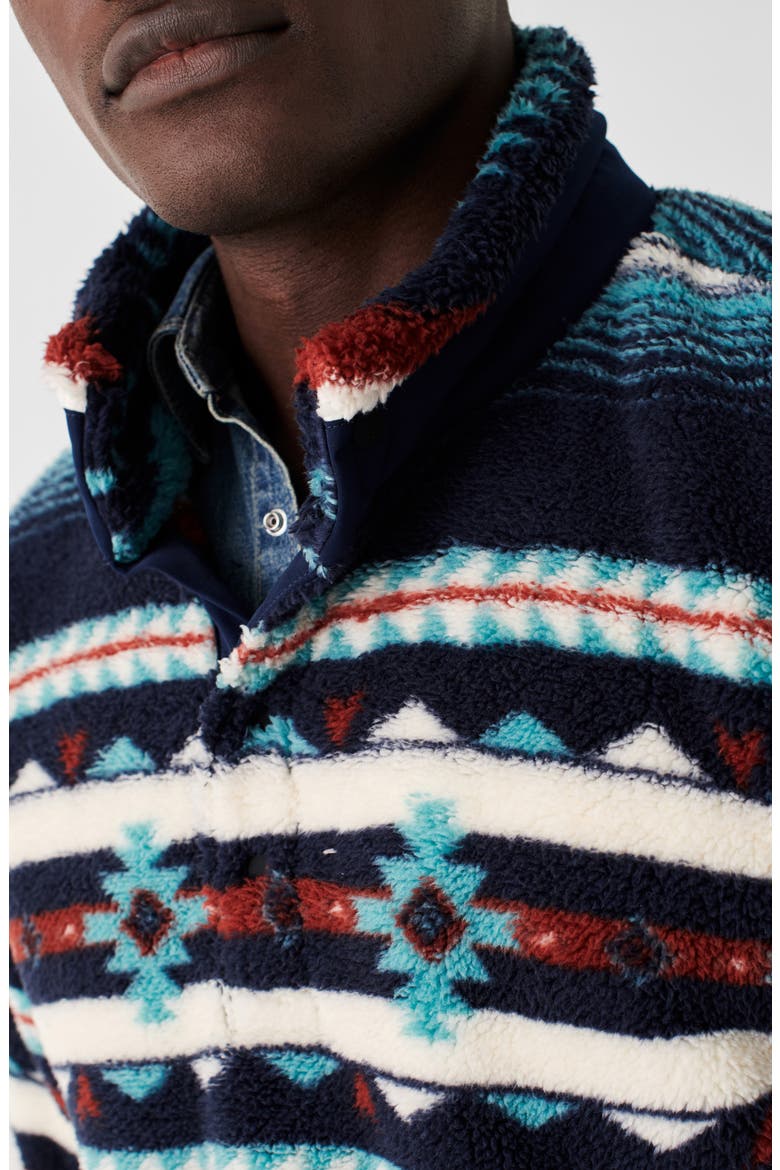 Geometric Stripe Half Snap Fleece Pullover, Alternate, color, RISING SKY TURQUOISE