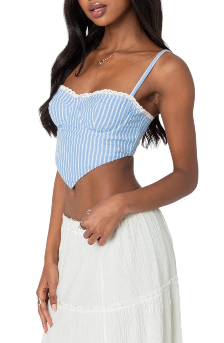 EDIKTED Puckered Triangle Hem Crop Corset Top, Alternate, color, Light-Blue