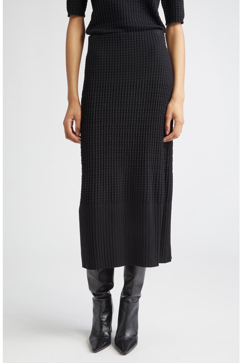 Mixed Rib Pull-On Knit Skirt, Main, color, BLACK