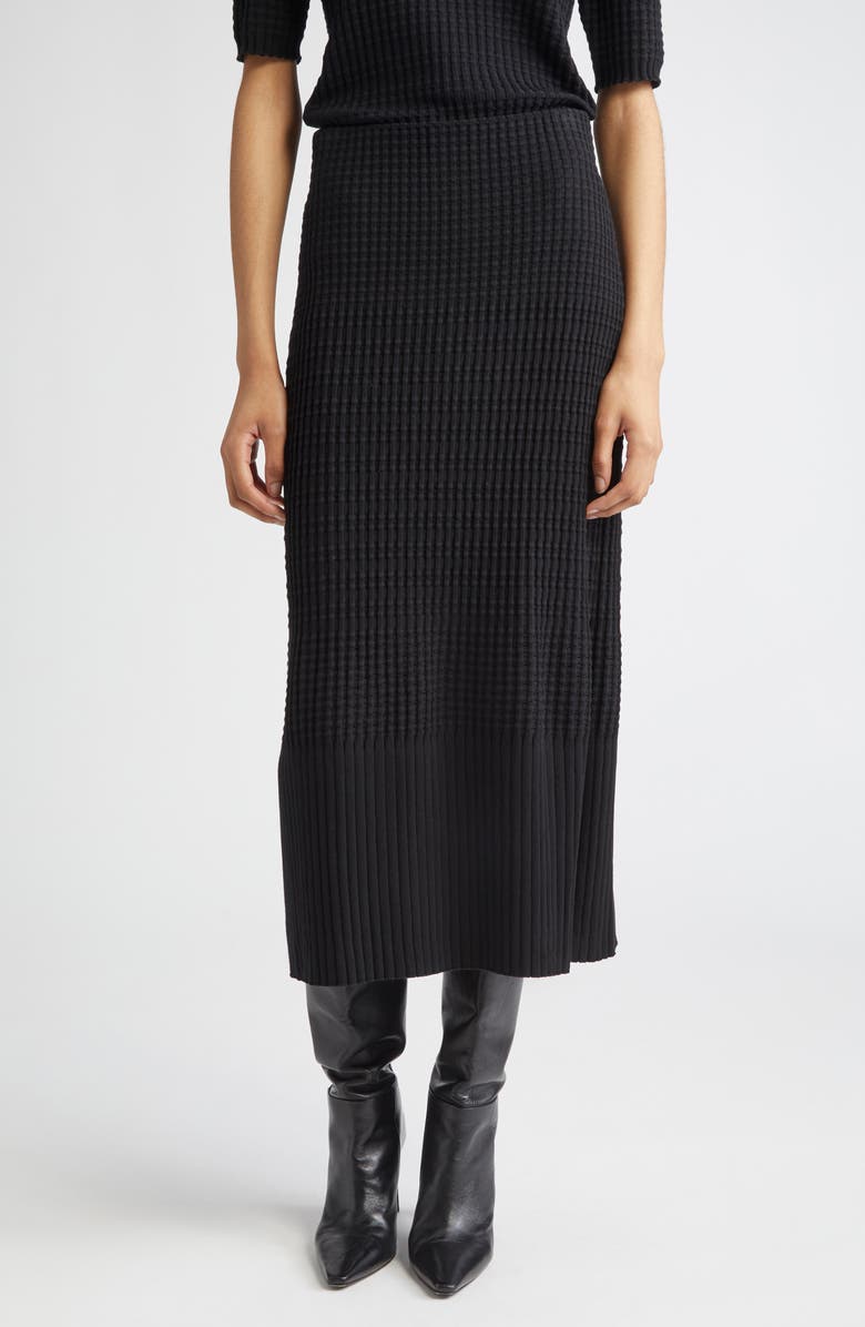 Lafayette 148 New York Mixed Rib Pull-On Knit Skirt, Main, color, Black