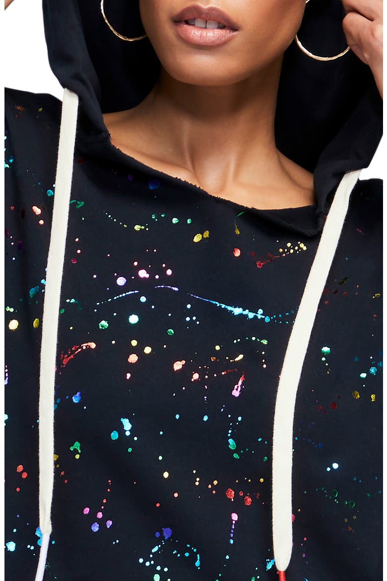 Ray Foil Splatter Cotton Blend Hoodie, Alternate, color, CLEAN BLACK