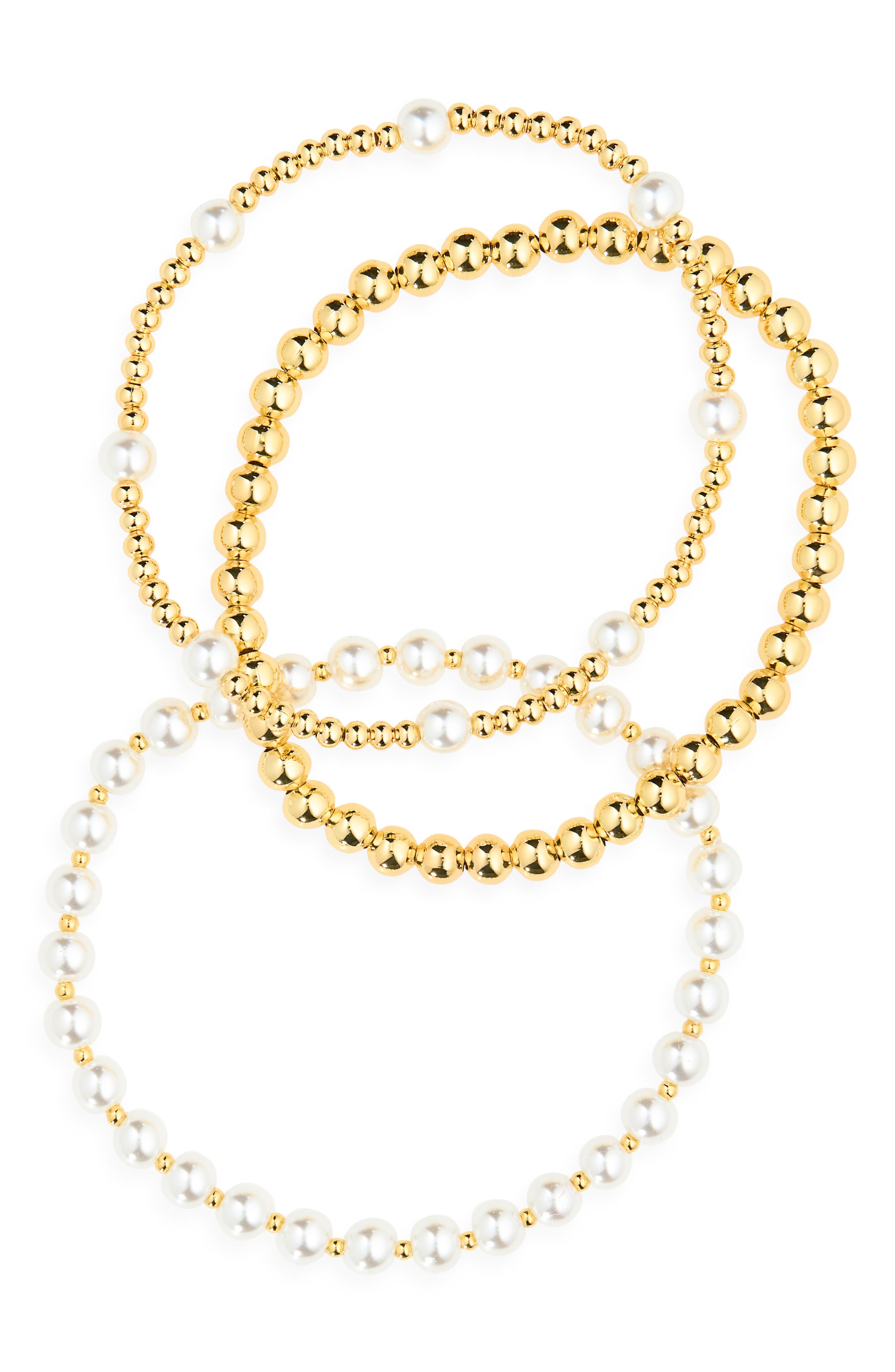 Demi-Fine 3-Pack Beaded Faux Pearl Stretch Bracelets