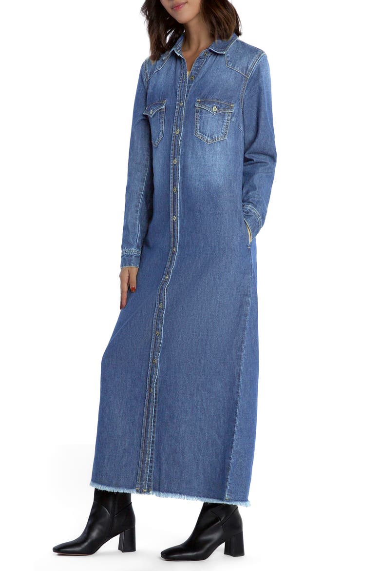 Long Sleeve Denim Maxi Shirtdress, Alternate, color, MONTERY BLUE