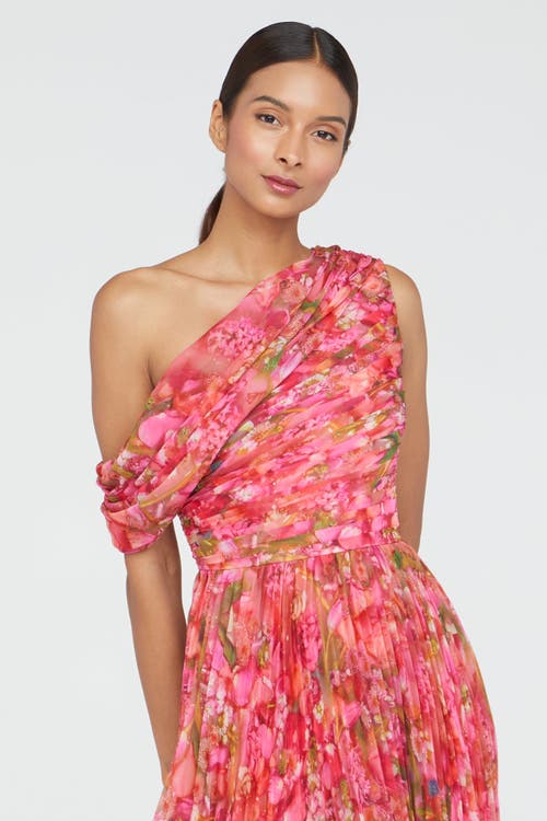 Theia Katia Draped Chiffon Dress In Pink