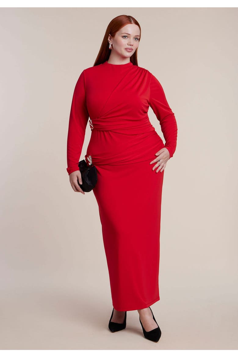 Hardware Detail Draped Jersey Maxi Dress, Main, color, TANGO RED