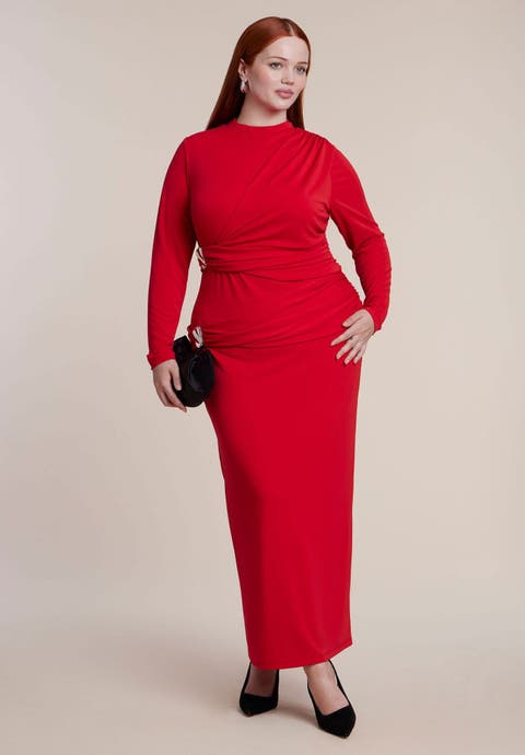 Hardware Detail Draped Jersey Maxi Dress
