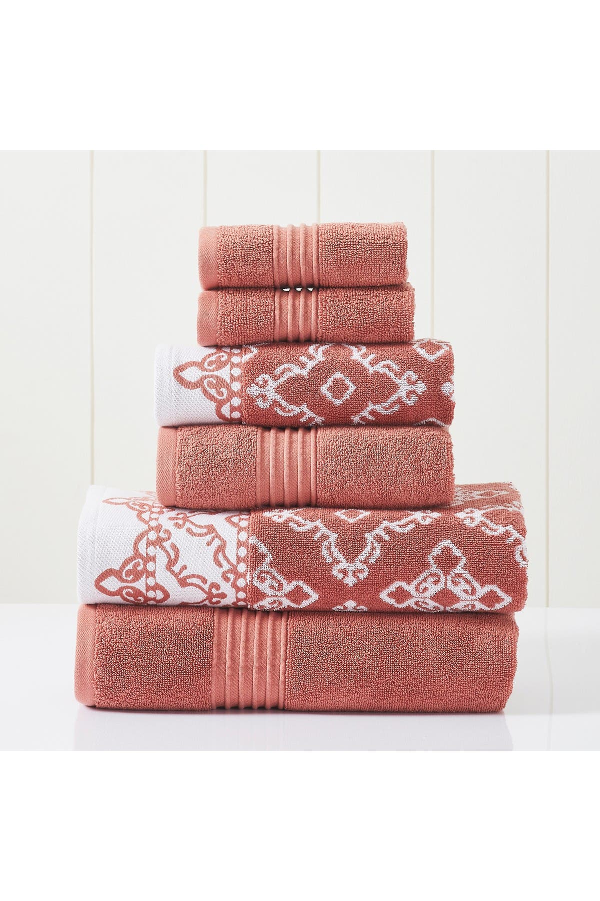 Modern Threads Yarn Dyed Jacquard/Solid Towel 6-Piece Set - Ophelia Stone
