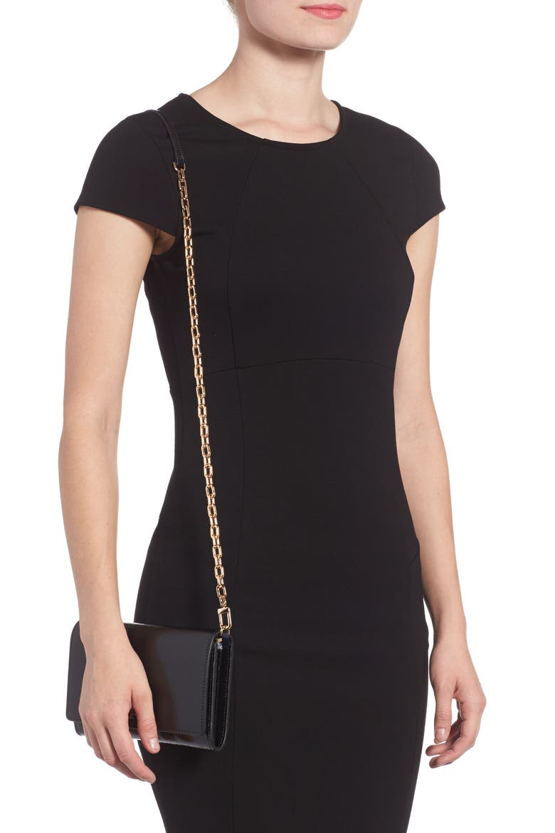 Robinson Patent Leather Wallet on a Chain, Alternate, color, BLACK