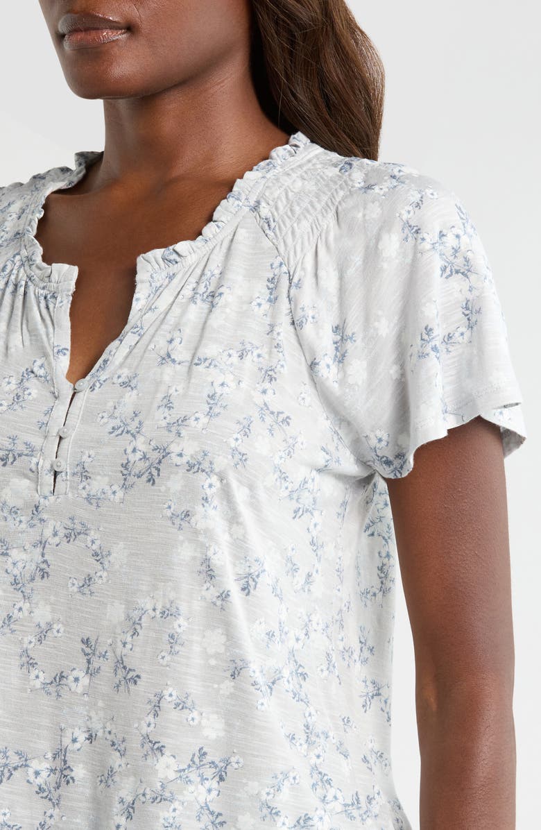 Lucky Brand Sandwash Flutter Sleeve Top, Alternate, color, Blue Floral