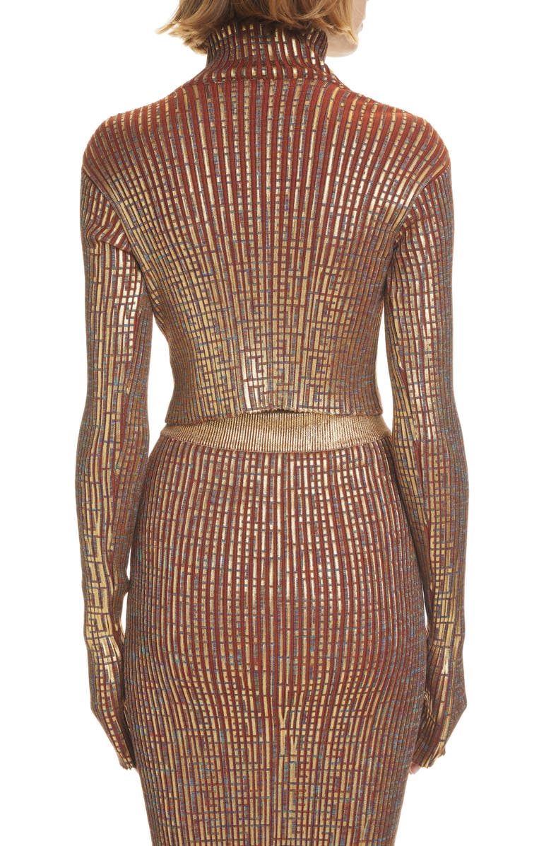 Balmain Laminated Monogram Rib Crop Turtleneck, Alternate, color, 