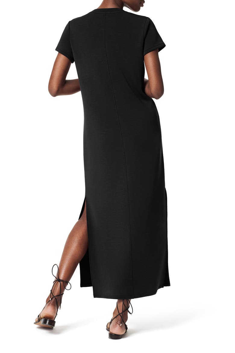 AirEssentials Stripe Side Slit Maxi Dress, Alternate, color, VERY BLACK