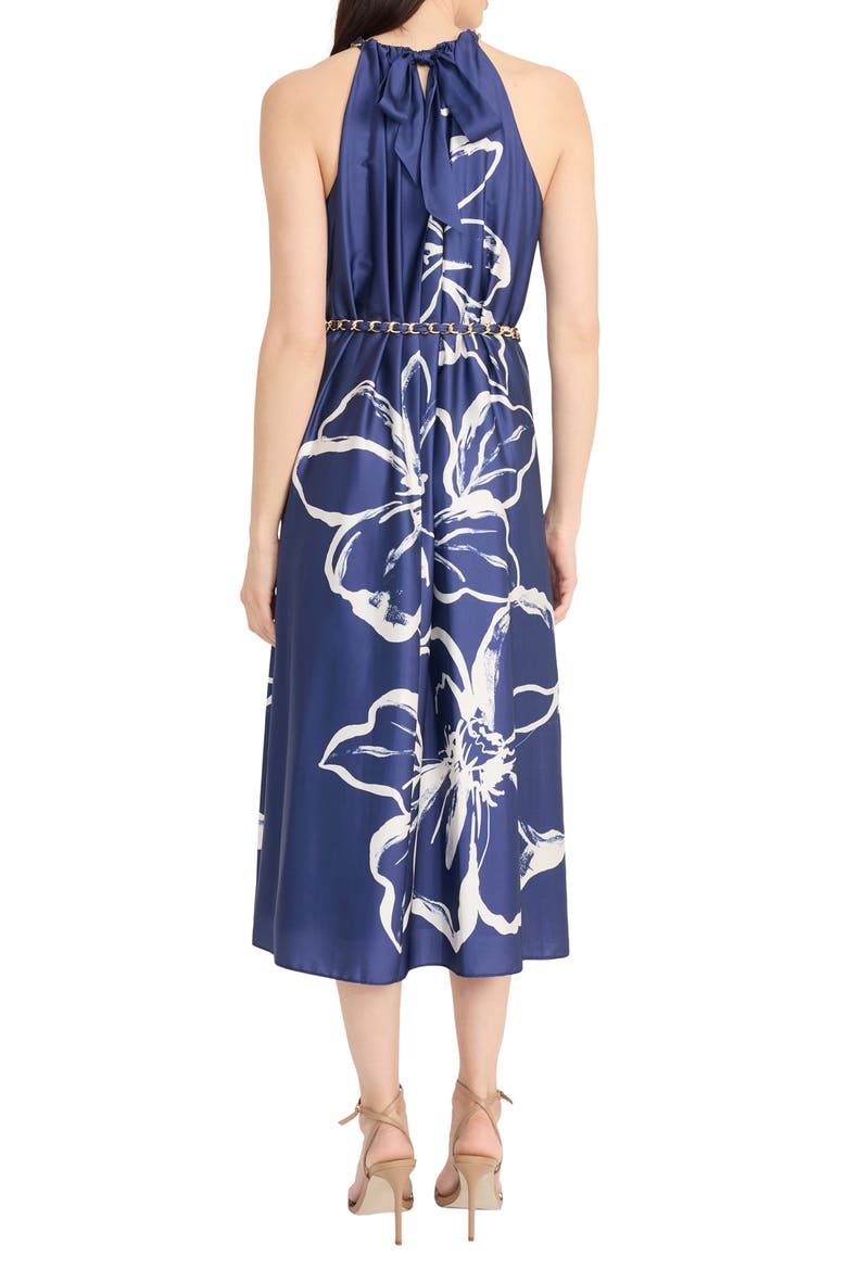 Floral Halter Neck Belted Midi Dress, Alternate, color, NAVY/ IVORY
