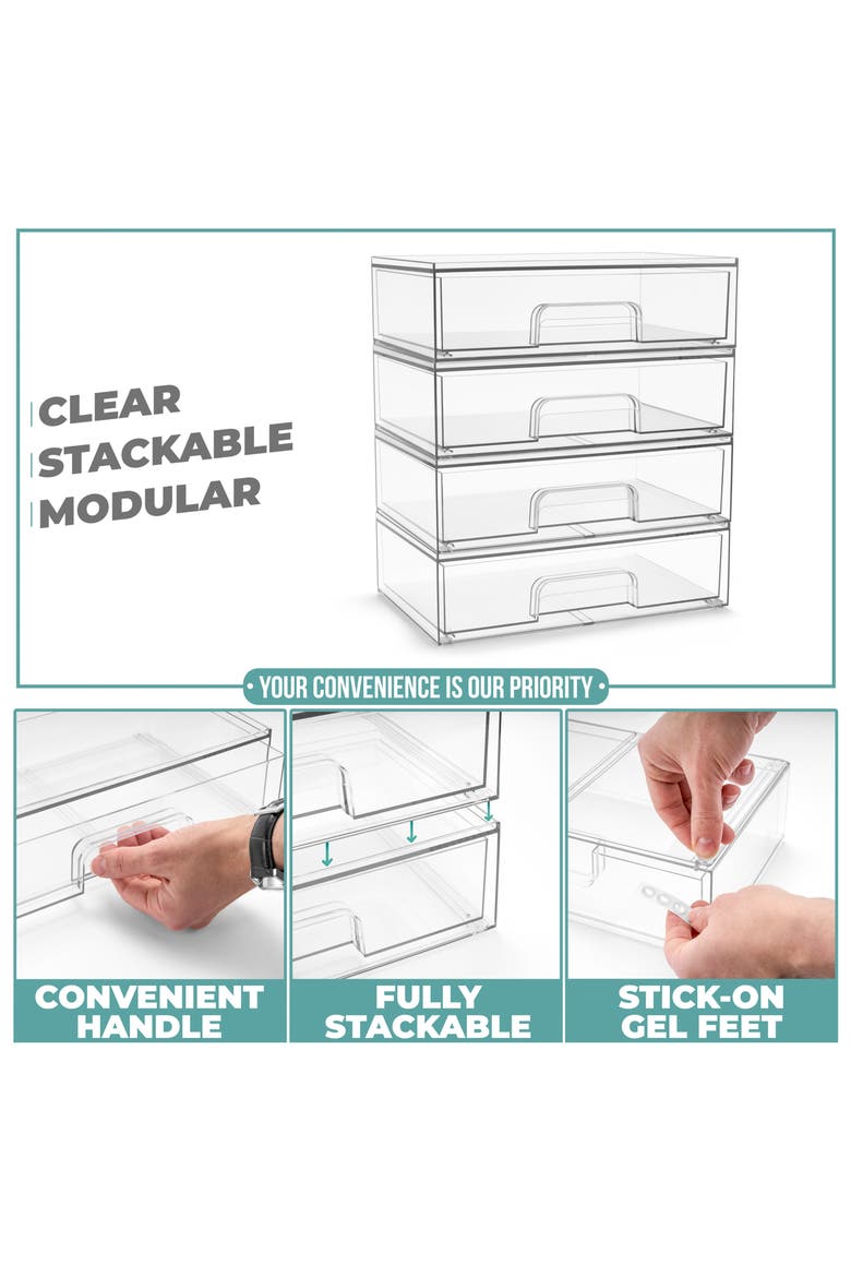 4-Pack Stackable Wide Storage Drawers, Alternate, color, NO COLOR