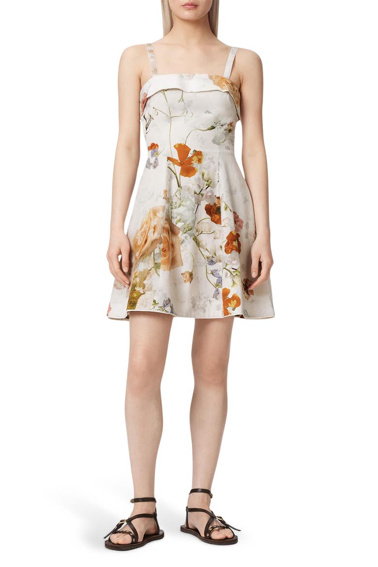Char Floral Print Minidress, Main, color, HAZE WHITE