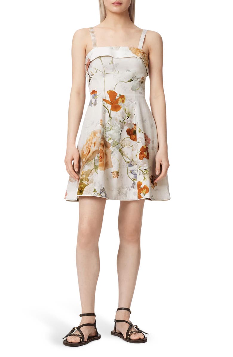 AllSaints Char Floral Print Minidress, Main, color, Haze White