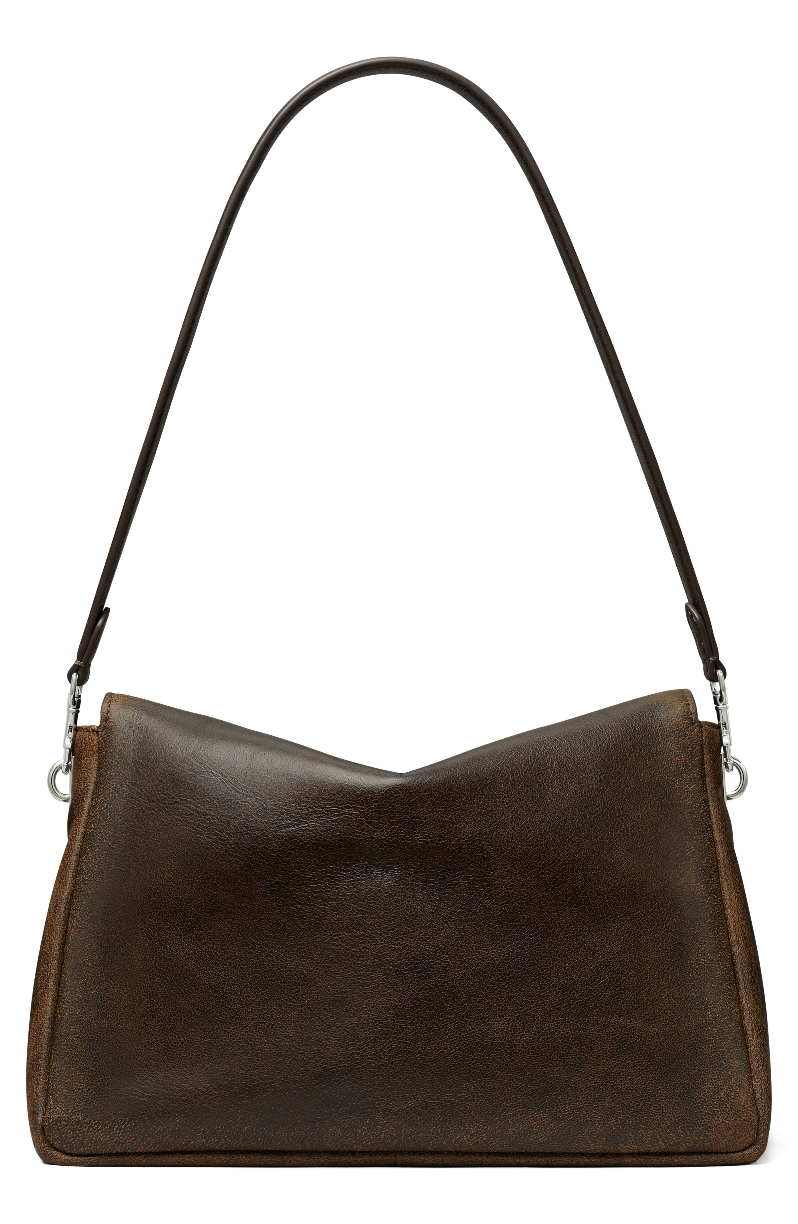 Charlie Distressed Leather Shoulder Bag, Alternate, color, DARK ROAST
