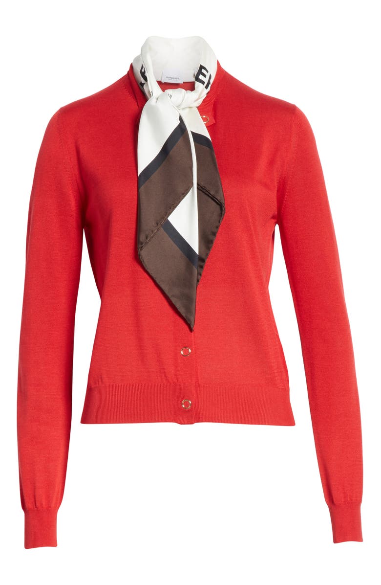 Burberry Silk Cardigan with Horseferry Print Scarf, Alternate, color,