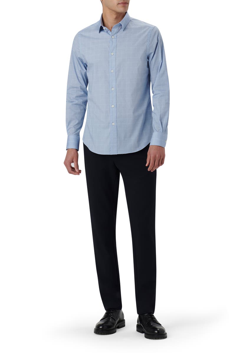 Bugatchi Julian Shaped Fit Check Stretch Cotton Button-Up Shirt, Alternate, color, Air-Blue