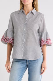 Forgotten Grace Embroidered Stripe Bubble Sleeve Shirt