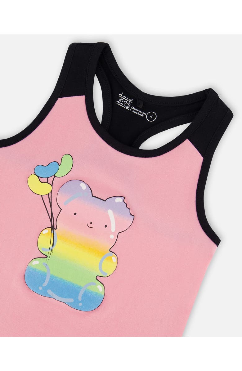 Deux par Deux Little Girl's Organic Cotton Racerback Tank Top Candy Pink And Black, Alternate, color,