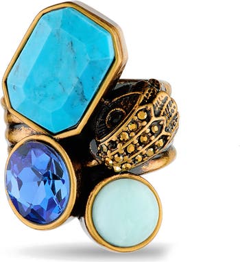 Multicolor Turquoise & Crystal Cocktail Ring