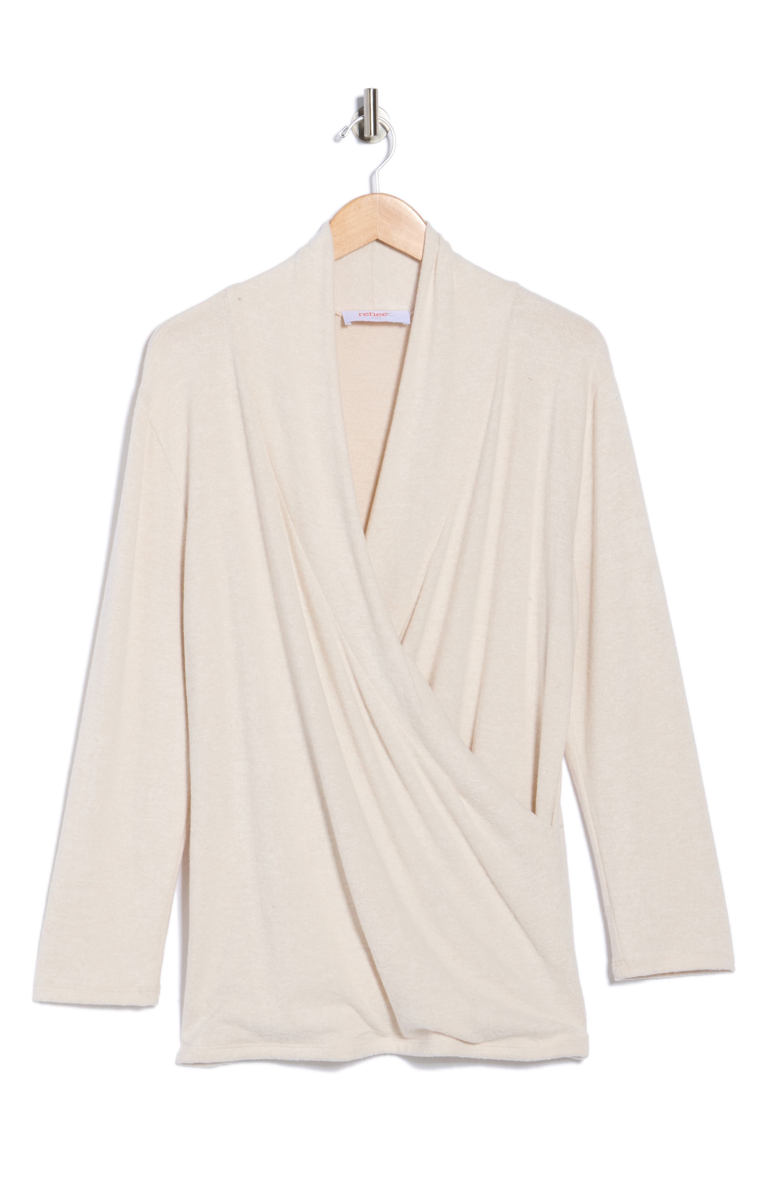 Renee C Surplice V-Neck Long Sleeve Brushed Knit Top