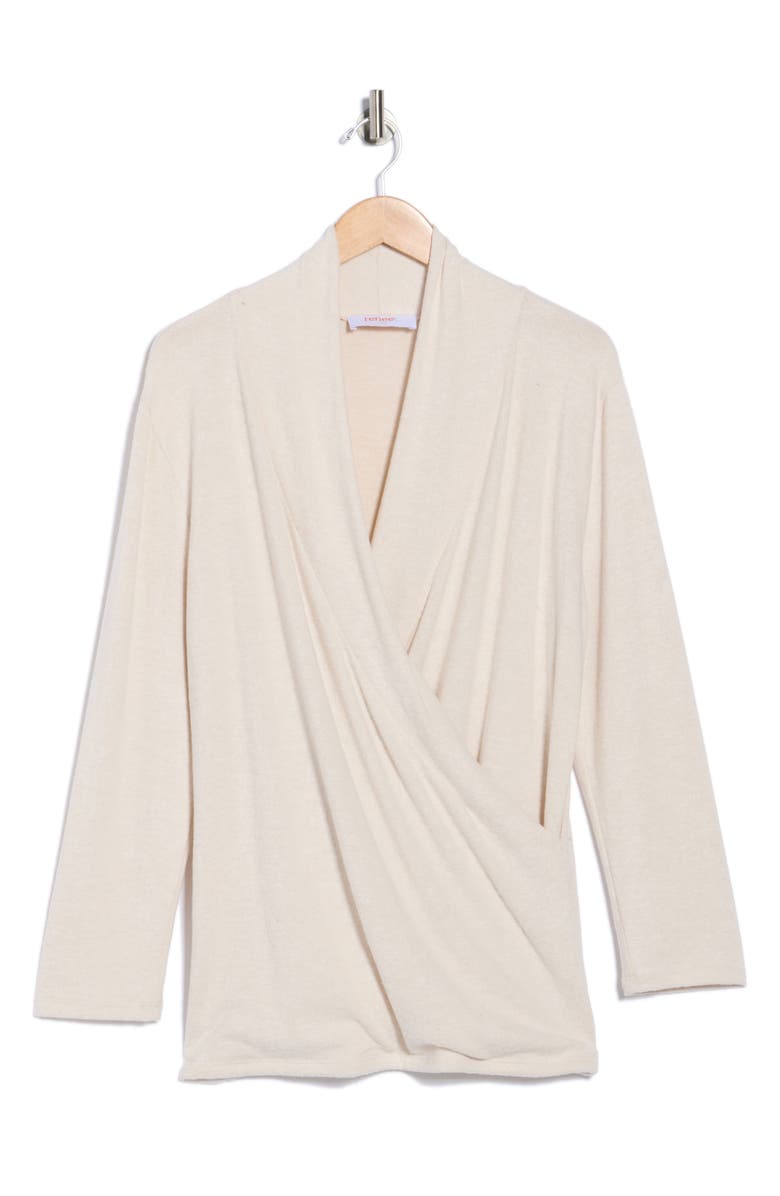 Renee C Surplice V-Neck Long Sleeve Brushed Knit Top, Main, color, Oatmeal