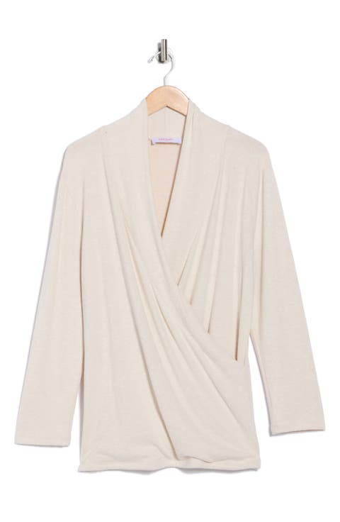 Surplice V-Neck Long Sleeve Brushed Knit Top