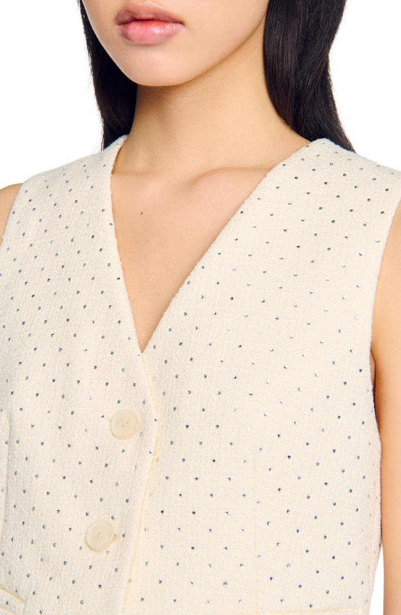 SANDRO Rhinestone tweed jacket, Alternate, color, 